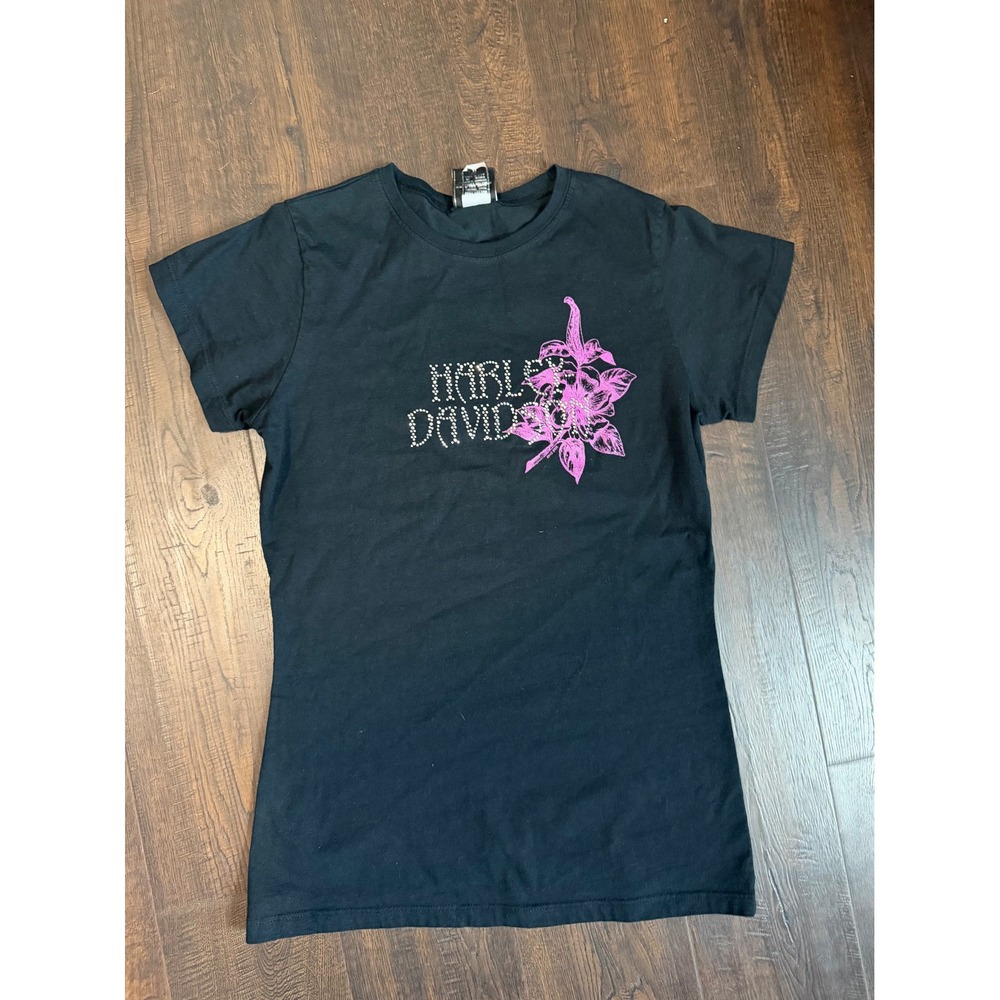 Harley-Davidson Wildcat London KY Rhinestone Floral Tee Black XL